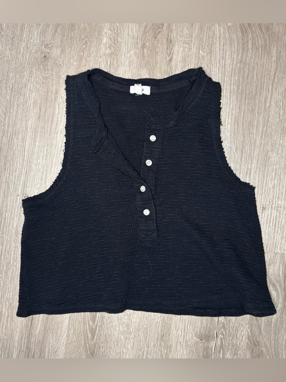 Black Sleeveless Henley Tank Top